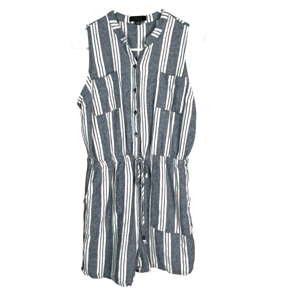 Linen Blend Romper Size Medium Kelly Renee Striped Sleeveless Button Front